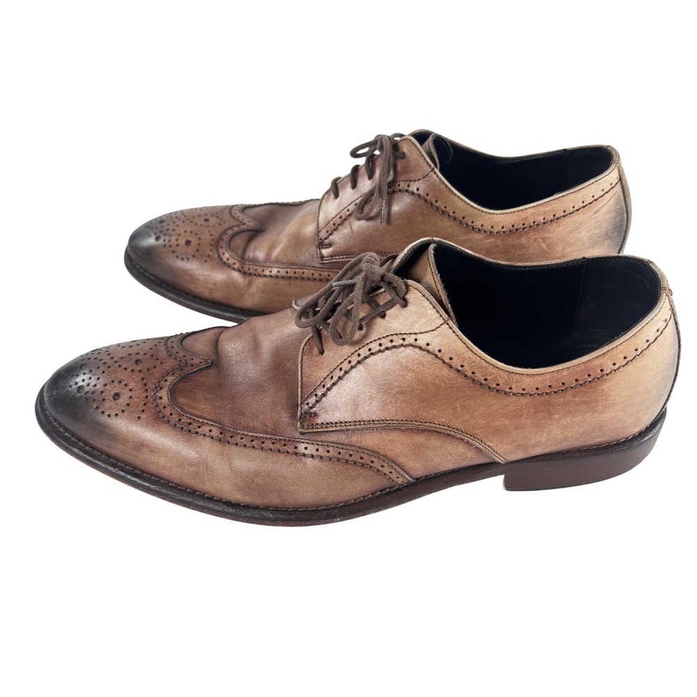 Johnston & Murphy Collection Mens 11 Ombré Brown Tan Leather Wingtip Derby ITALY